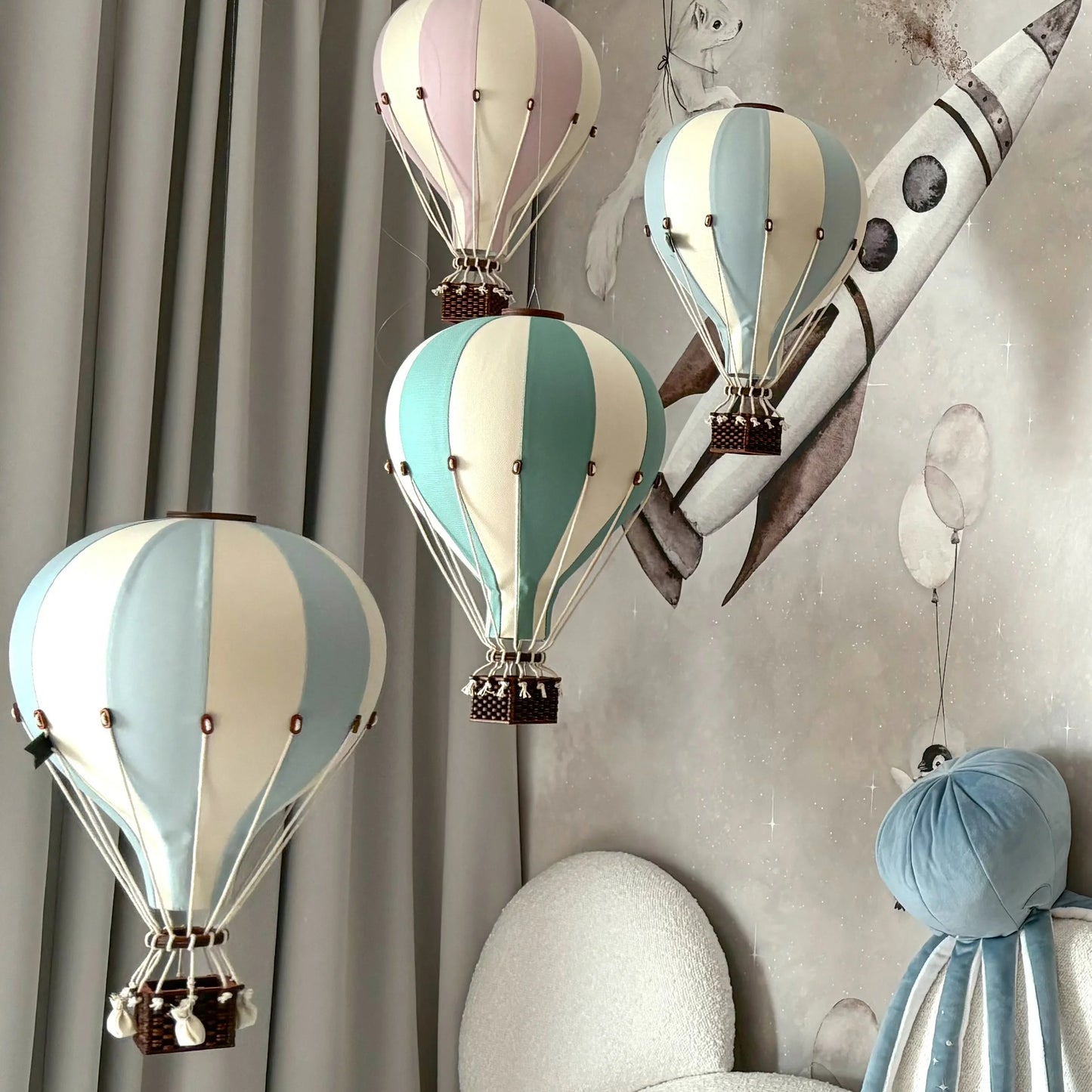 Pakabinamas dekoratyvinis oro balionas BEIGE-MINT GREY