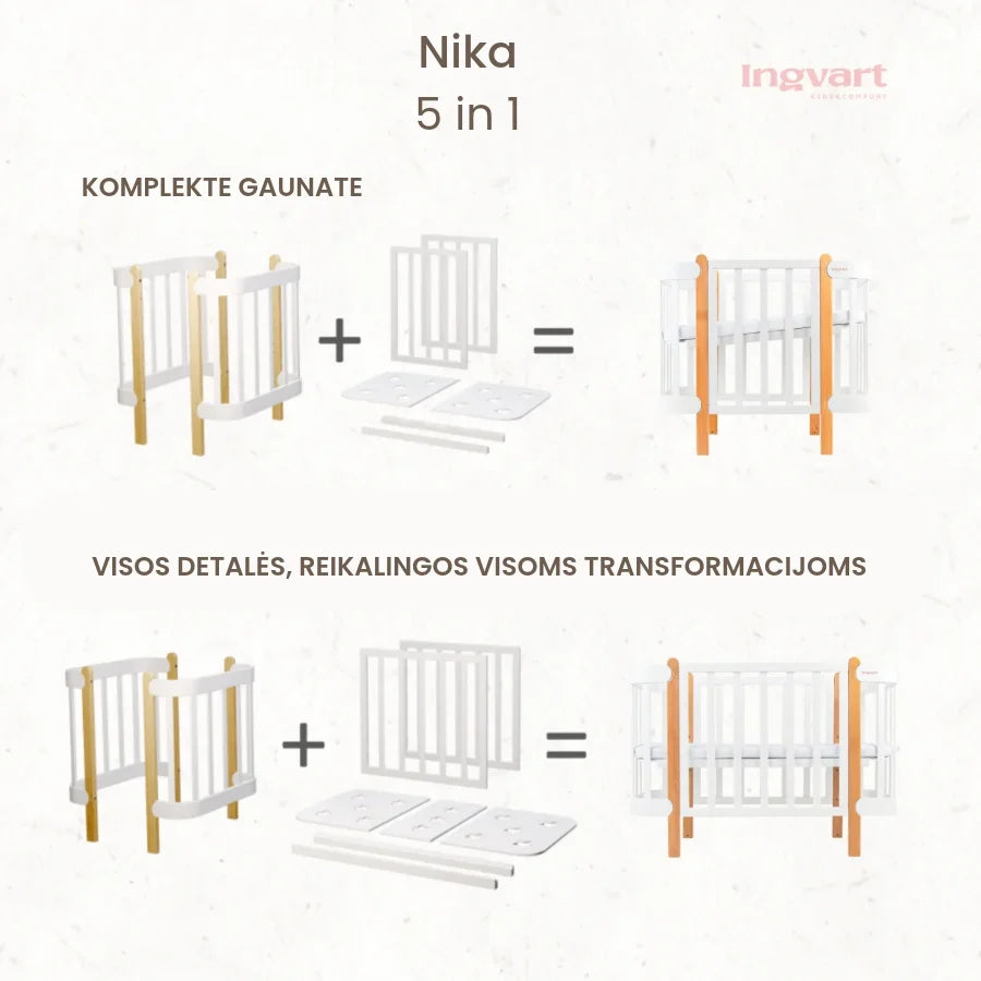 Ingvart transformuojama kūdikio lovytė - Nika white + white