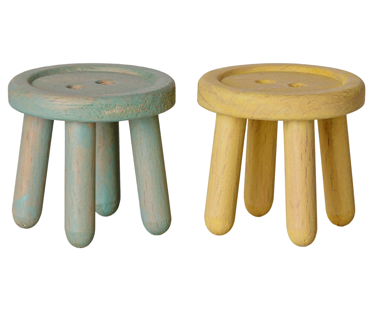 Maileg medinės taburetės pelytėms, 2 vnt. - Mint/Light yellow