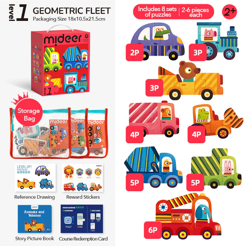 Mideer - Level Up dėlionių rinkinys – 1 lygis Transporto priemonės