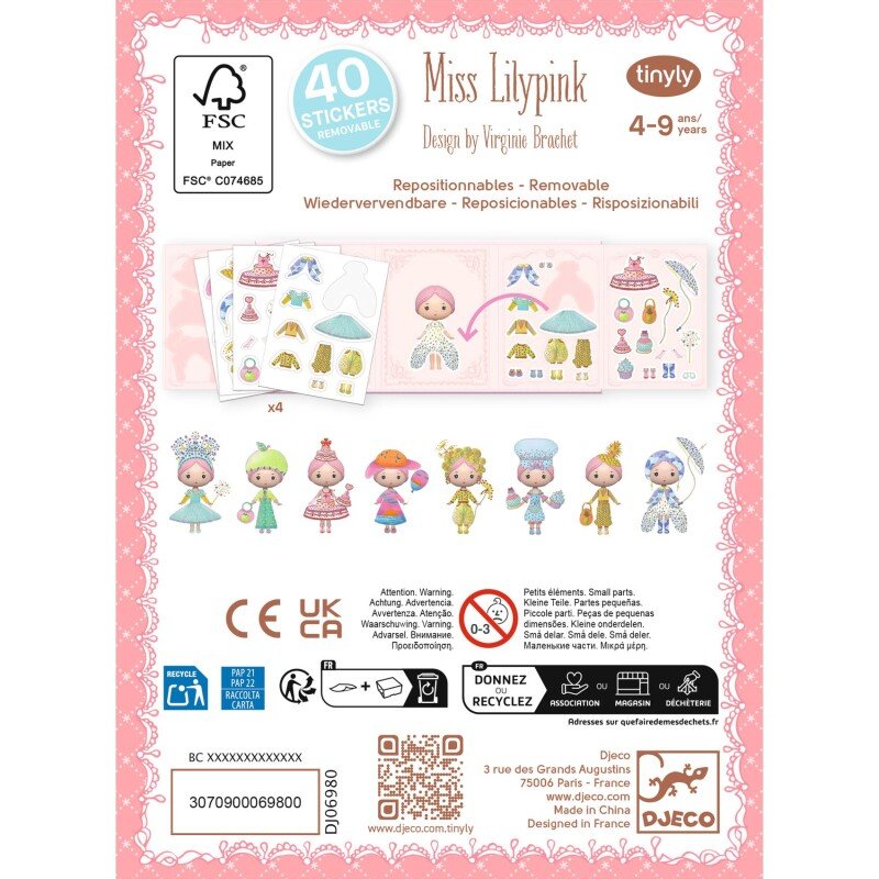 Djeco Tinyly daugkartiniai lipdukai - Miss Lilypink
