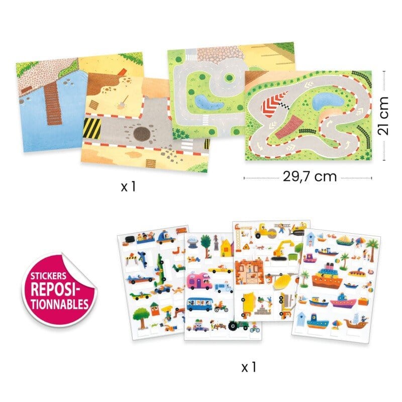 Djeco Daugkartiniai lipdukai - Daugkartiniai 3D lipdukai - Transporto priemonės