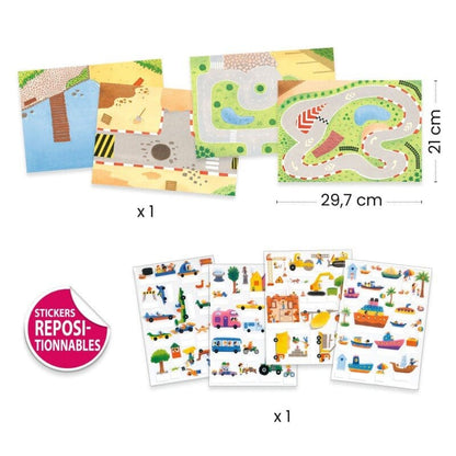 Djeco Daugkartiniai lipdukai - Daugkartiniai 3D lipdukai - Transporto priemonės