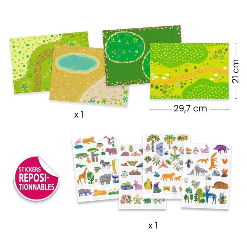 Djeco Daugkartiniai lipdukai - Daugkartiniai 3D lipdukai - Gyvūnai
