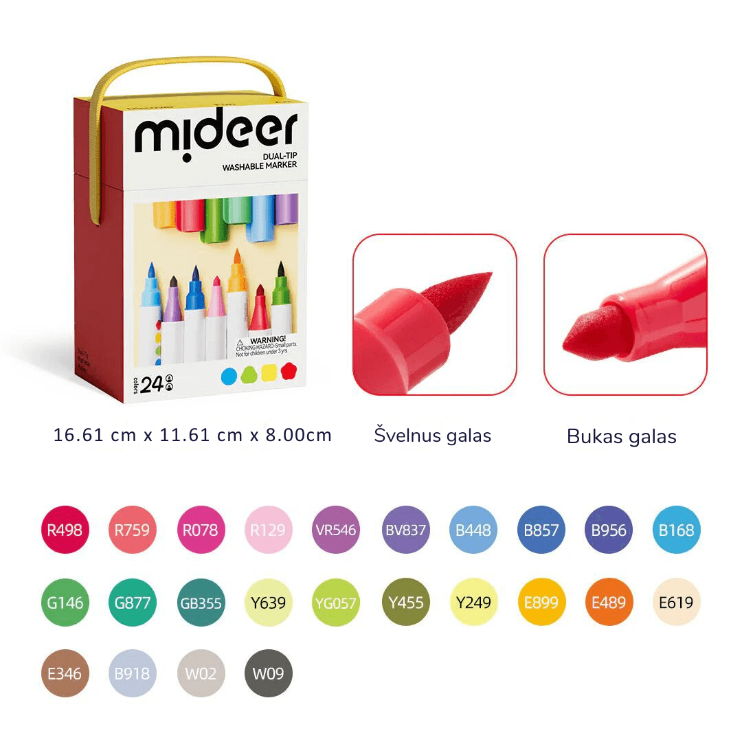 Mideer - Dvipusiai nuplaunami markeriai flomasteriai - 24 spalvos