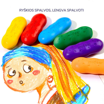 Mideer - Bičių vaško kreidelės "Pupelės" - 12 spalvų