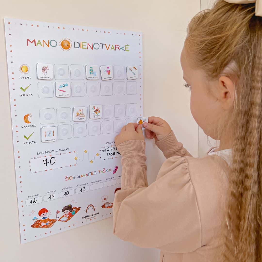 Vaiko dienotvarkė ir pareigų kortelės