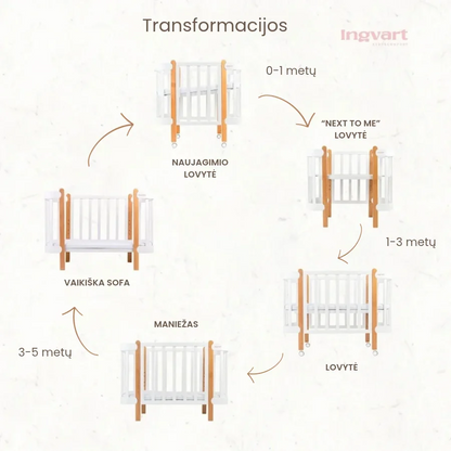 Ingvart transformuojama kūdikio lovytė - Nika natural + white