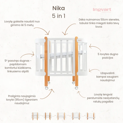 Ingvart transformuojama kūdikio lovytė - Nika natural + white