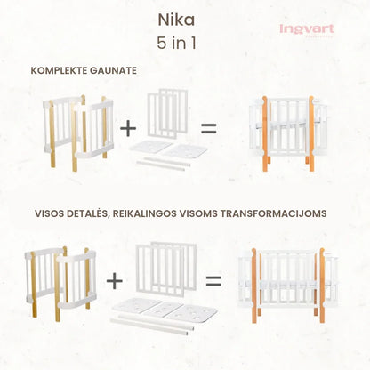 Ingvart transformuojama kūdikio lovytė - Nika natural + white