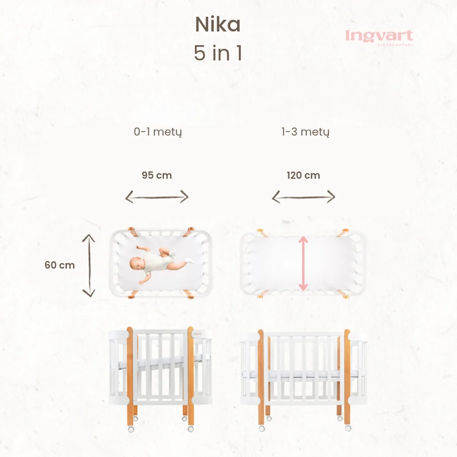 Ingvart transformuojama kūdikio lovytė - Nika natural + white