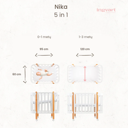 Ingvart transformuojama kūdikio lovytė - Nika natural + white