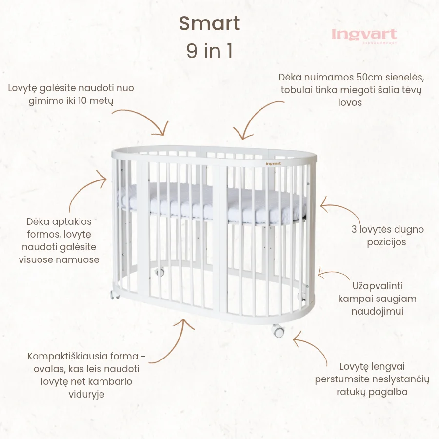 Ingvart transformuojama kūdikio lovytė - Smart white