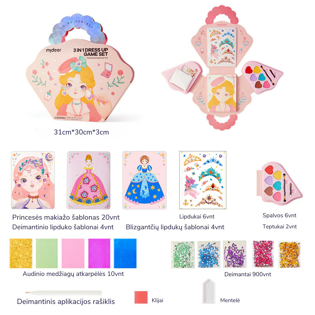 Mideer - 3in1 kūrybinių dirbtuvių rinkinys - Princesės fantazijų makiažas