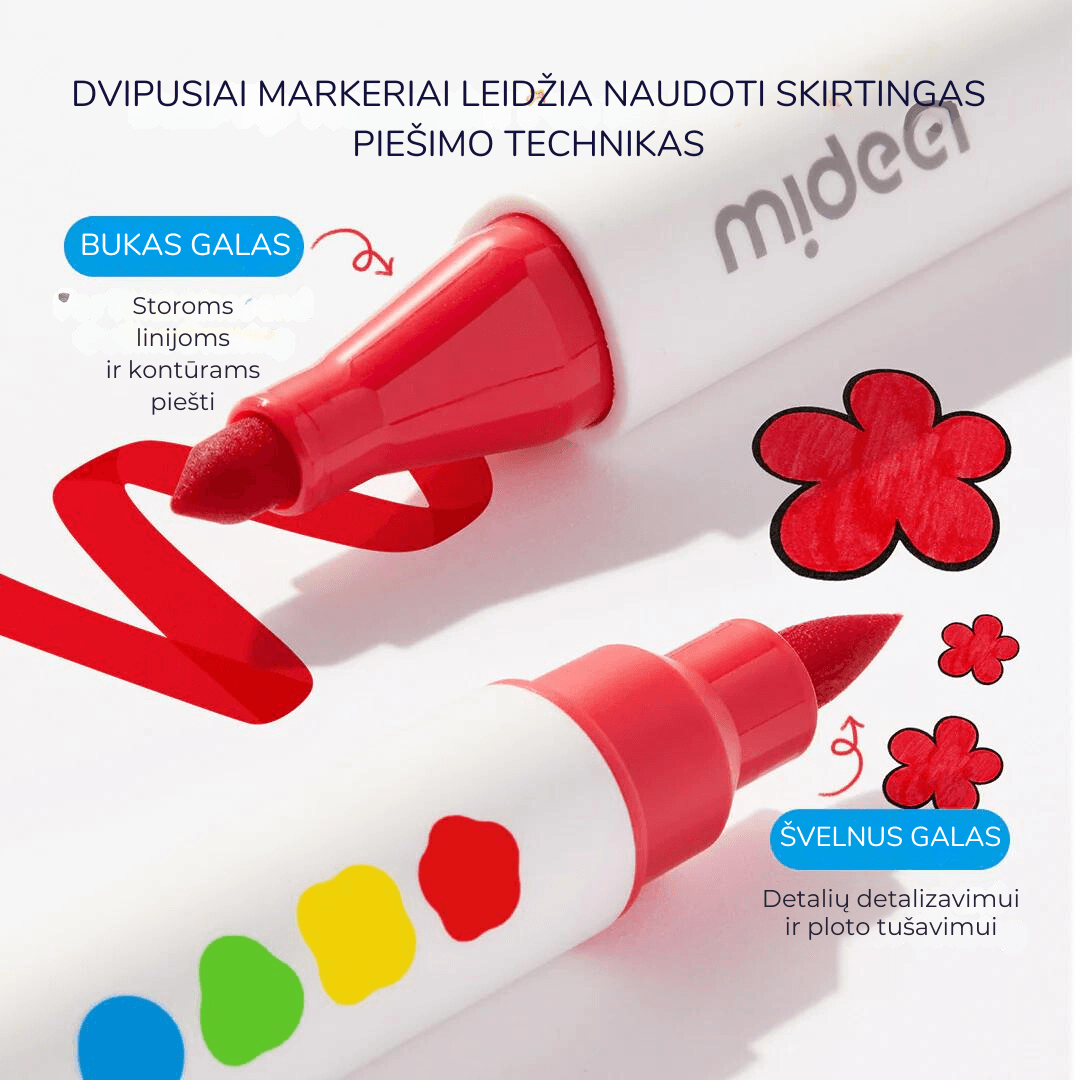 Mideer - Dvipusiai nuplaunami markeriai flomasteriai - 24 spalvos
