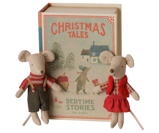 Maileg kalėdiniai peliukai dvyniai knygelėje