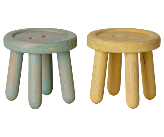 Maileg medinės taburetės pelytėms, 2 vnt. - Mint/Light yellow