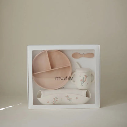 Mushie – silikoninis maitinimo rinkinys – pink flowers