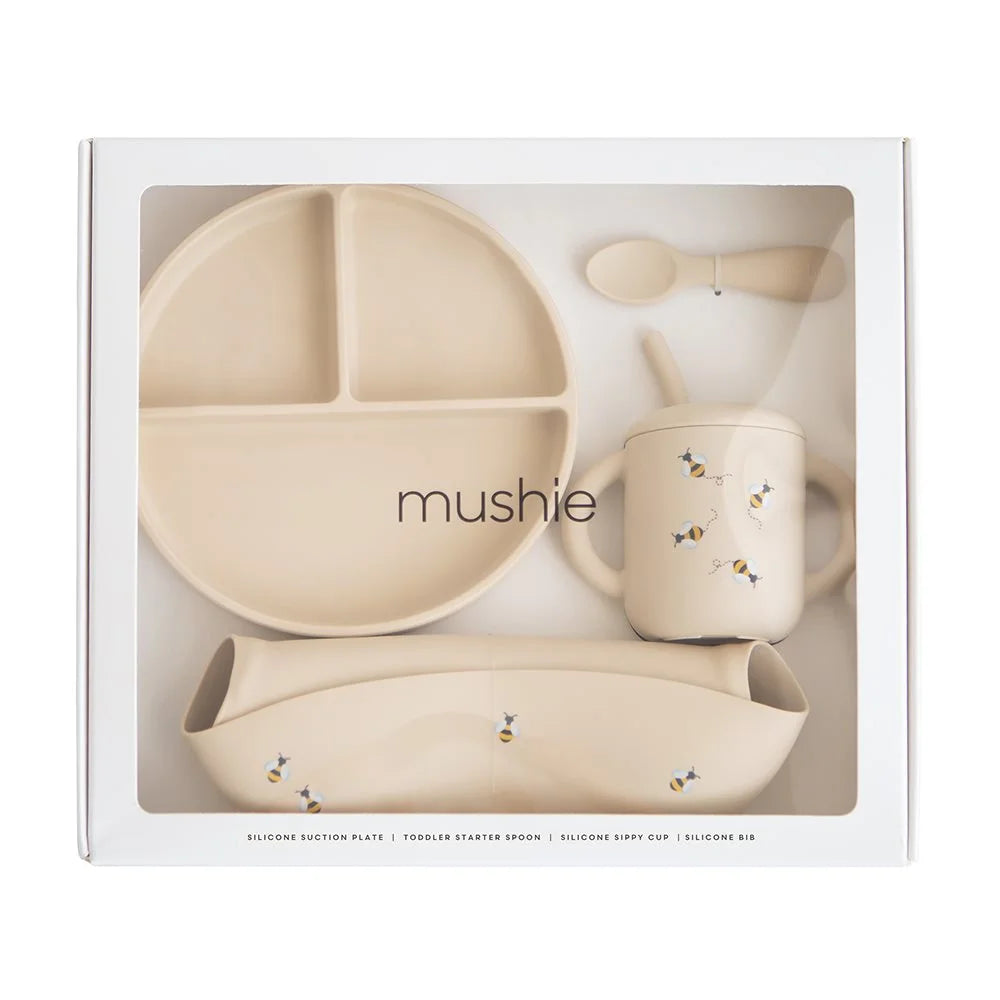 Mushie – silikoninis maitinimo rinkinys – bitutės