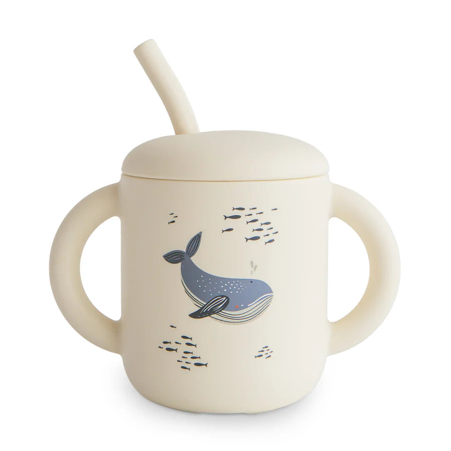 Mushie Silikoninis puodelis su šiaudeliu - Whales