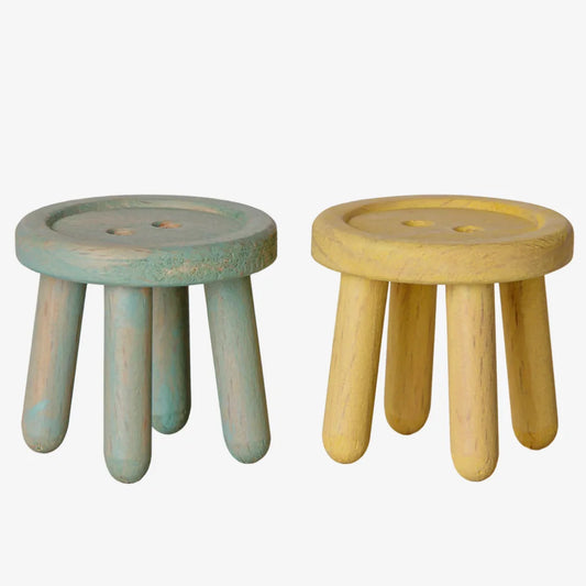Maileg medinės taburetės pelytėms, 2 vnt. - Mint/Light yellow