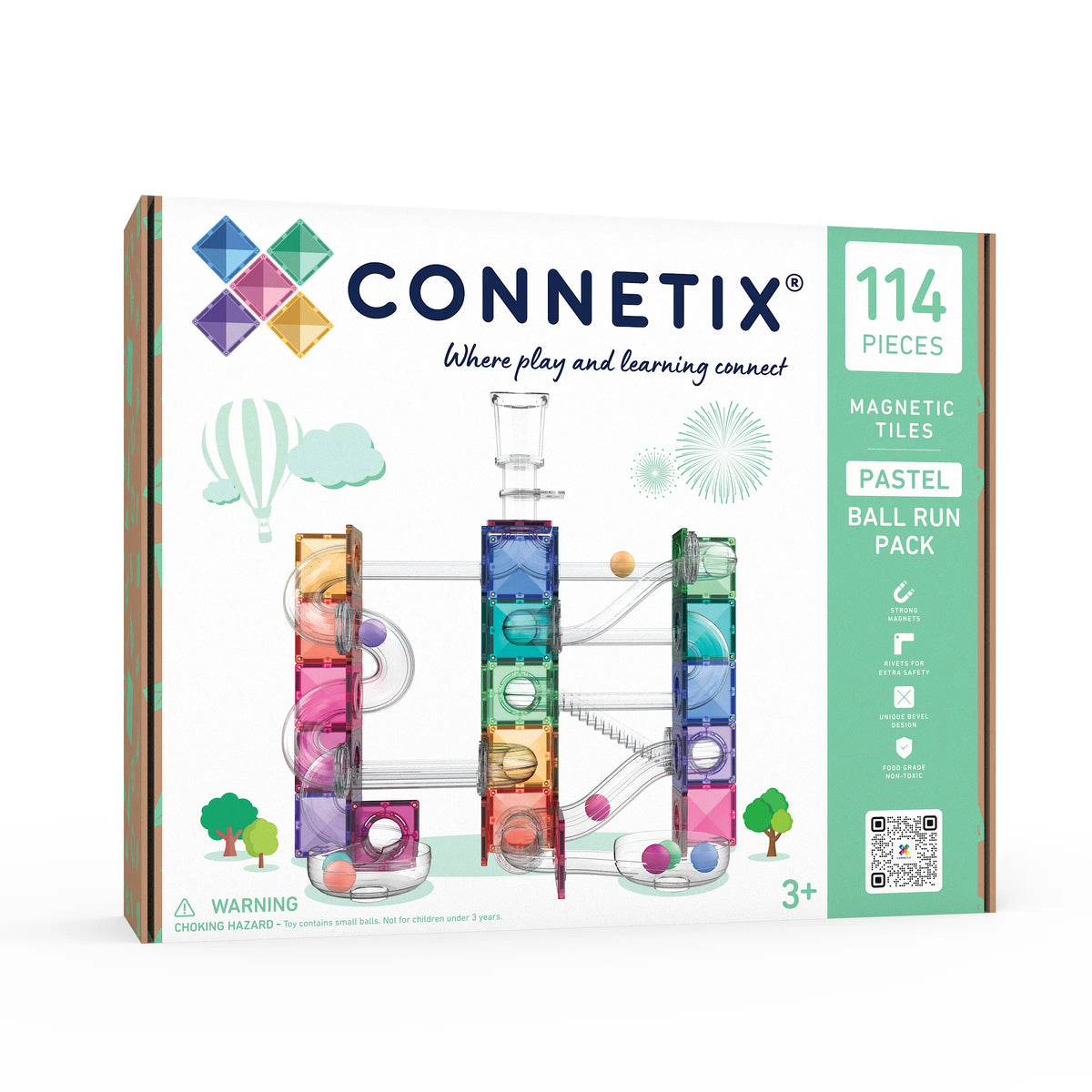 Connetix 114 dalių magnetinis konstruktorius - Ball Run Pastel