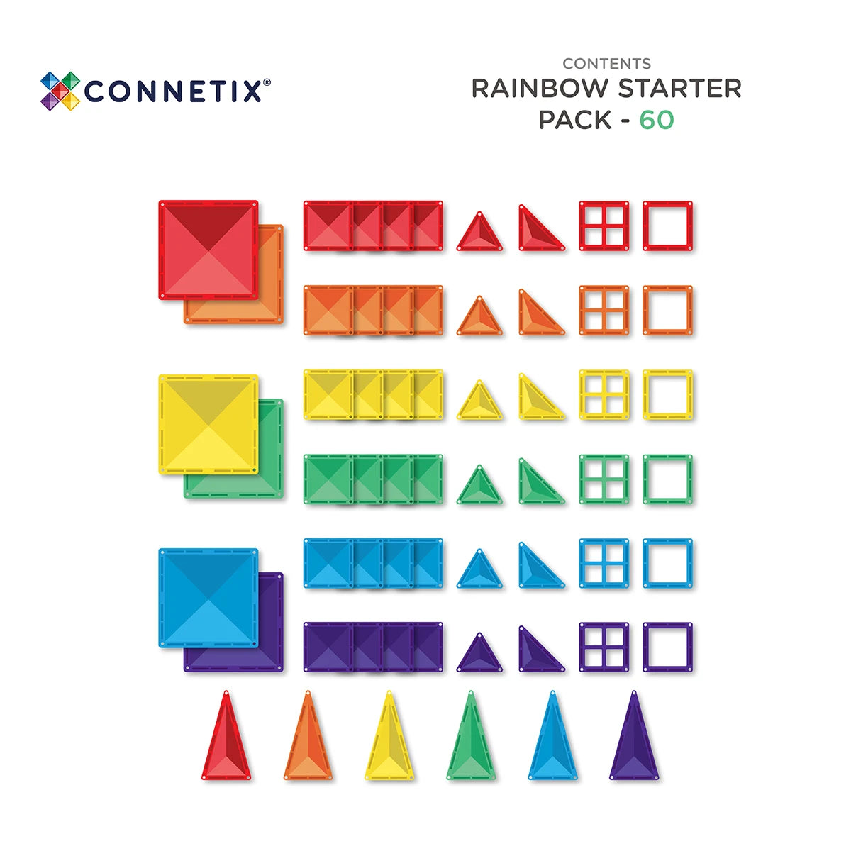 Connetix 60 dalių magnetinis konstruktorius - Rainbow Starter