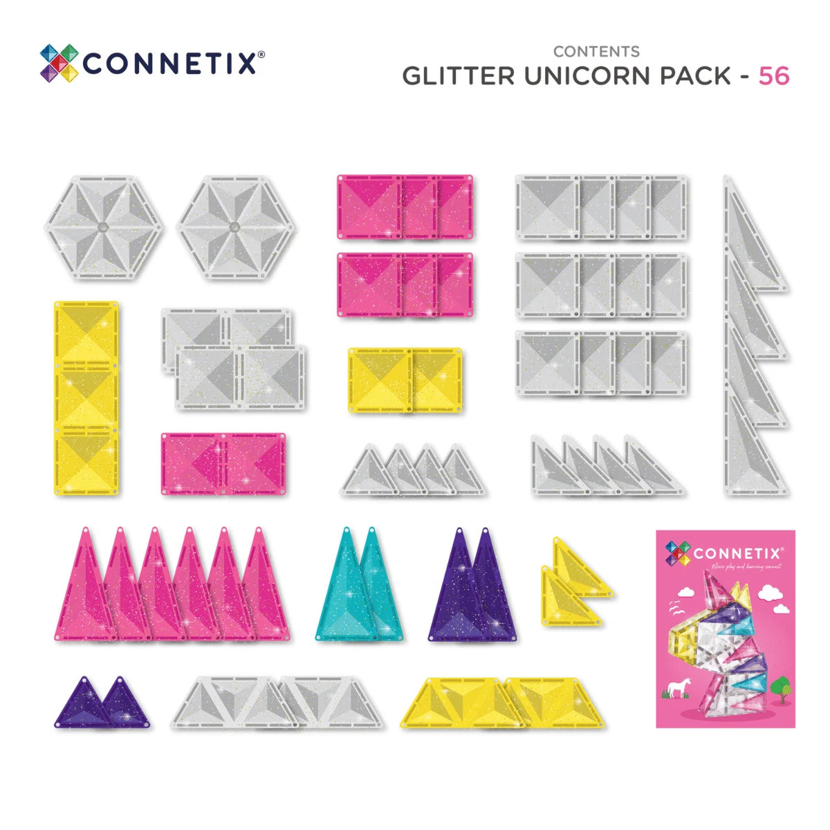 Connetix 56 dalių magnetinis konstruktorius - Glitter Unicorn