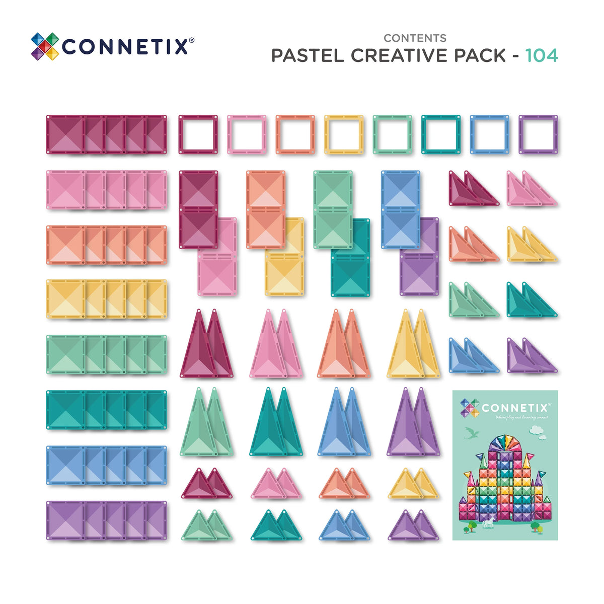 Connetix 104 dalių magnetinis konstruktorius - Pastel Creative