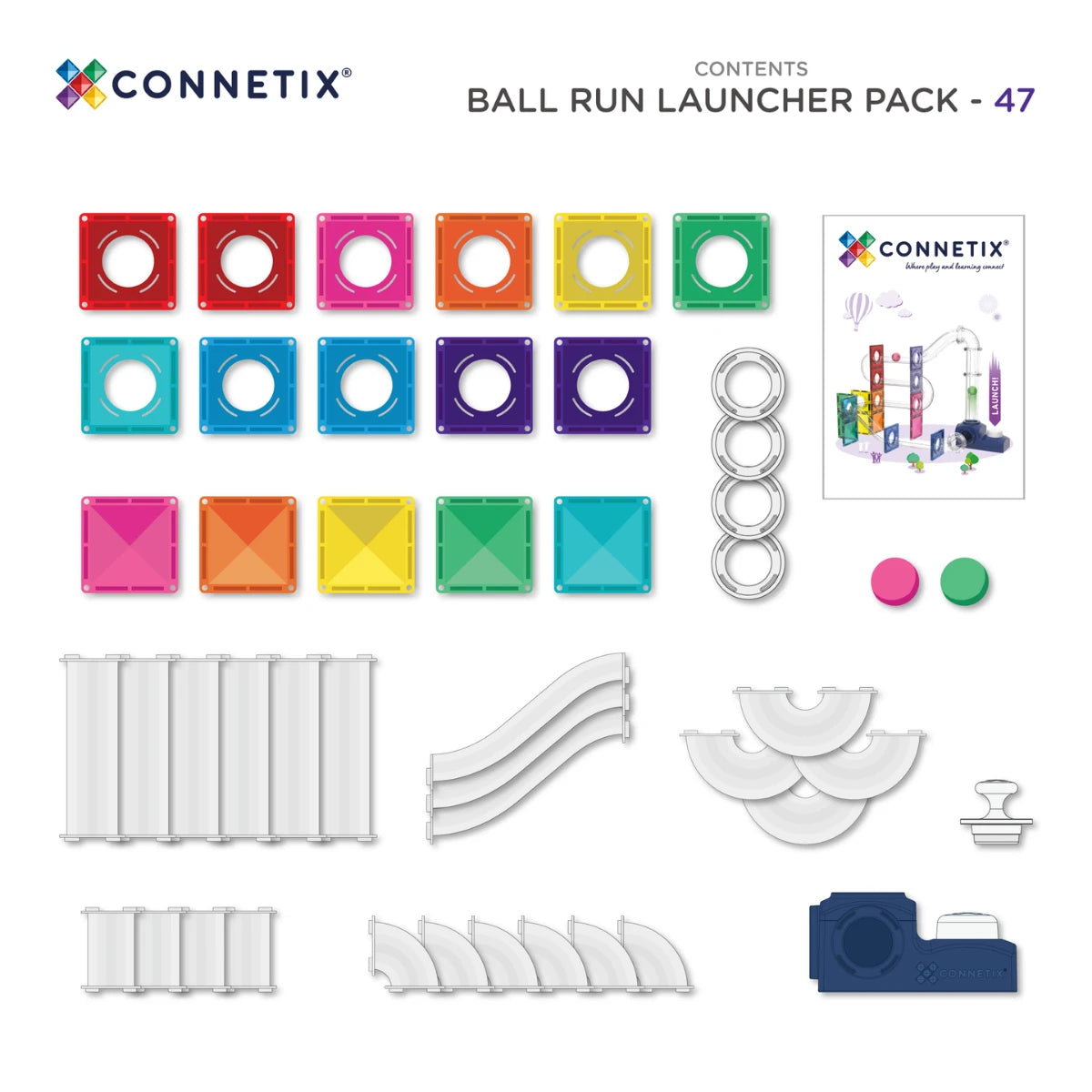 Connetix 47 dalių magnetinis konstruktorius - Ball Run Launcher