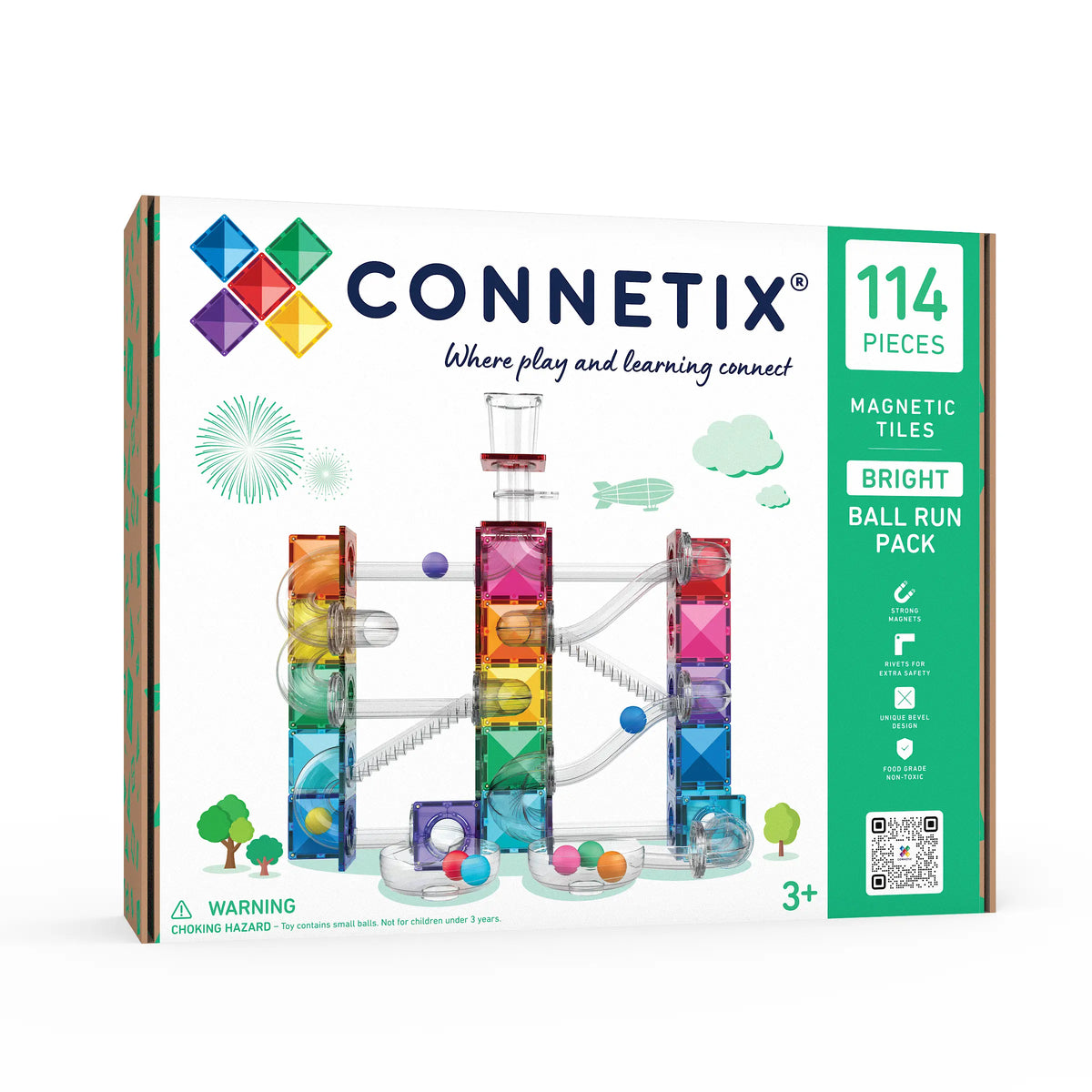 Connetix 114 dalių magnetinis konstruktorius - Ball Run Bright