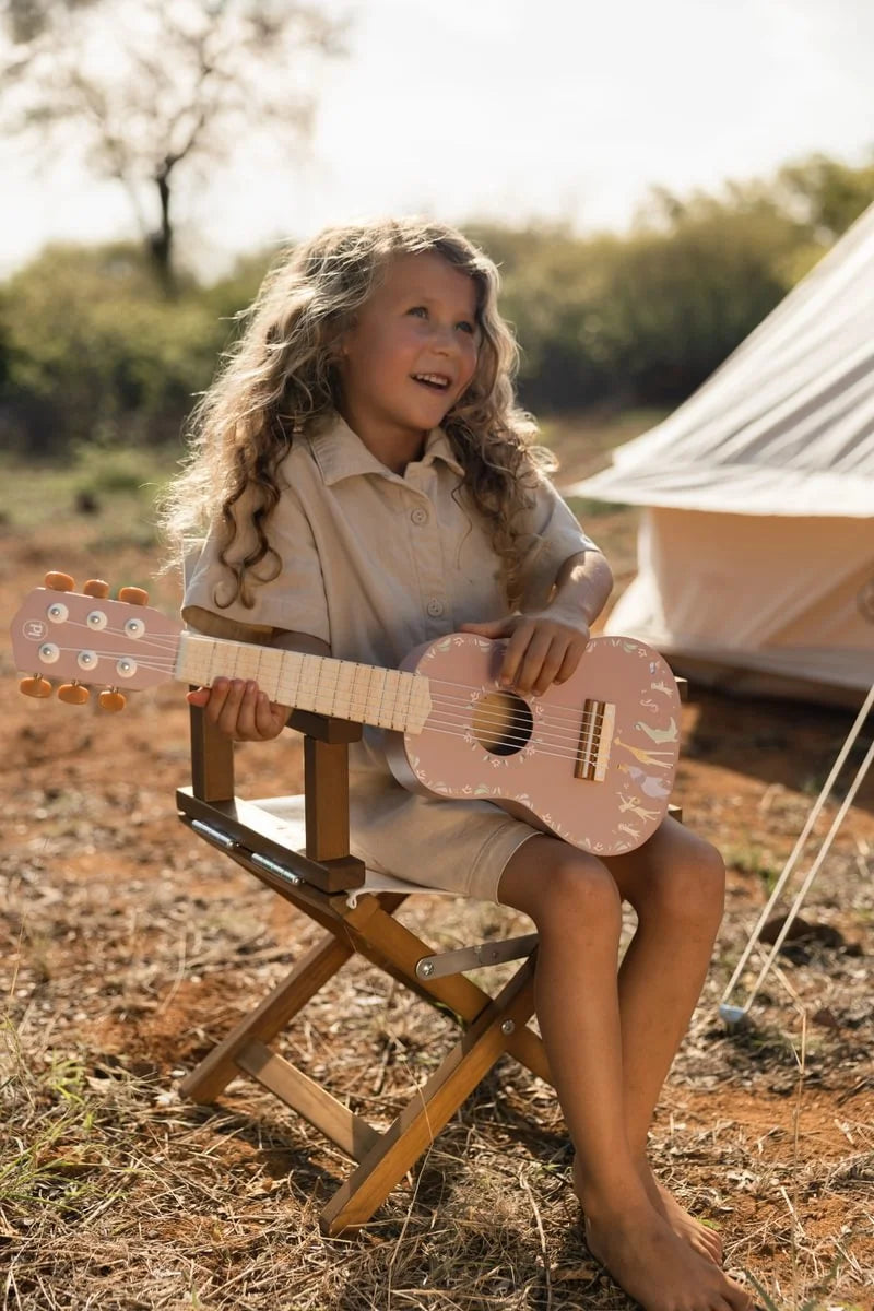 Little Dutch medinė gitara - Safari Friends Pink