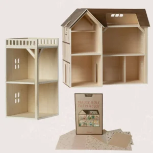 Maileg peliukų namo rinkinys su priestatu ir tapetais