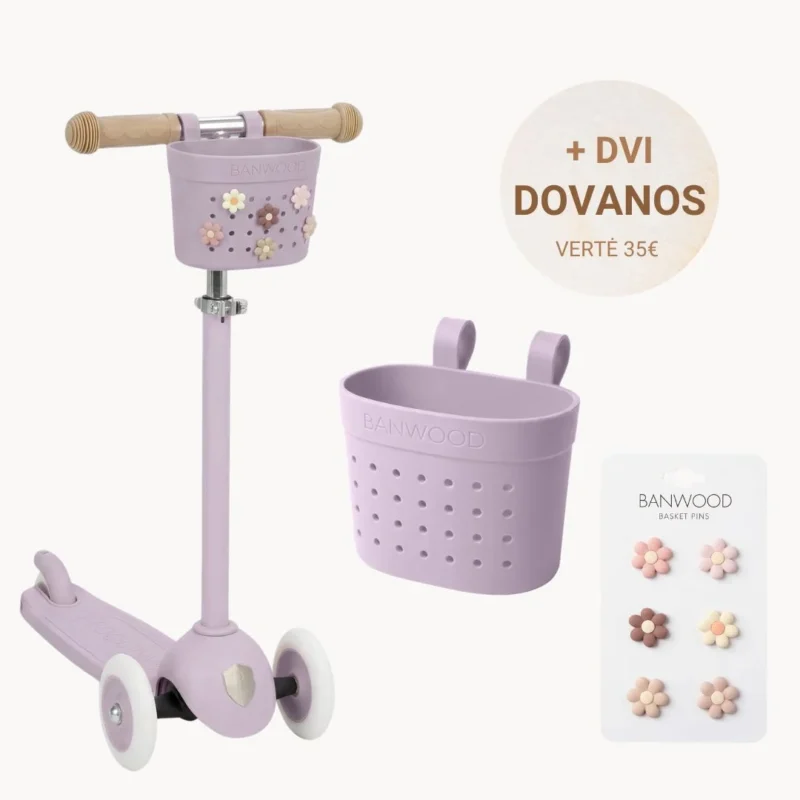 Banwood ECO paspirtukas 3-6 metų - Lavender + DVI DOVANOS: krepšelis ir ženkliukai