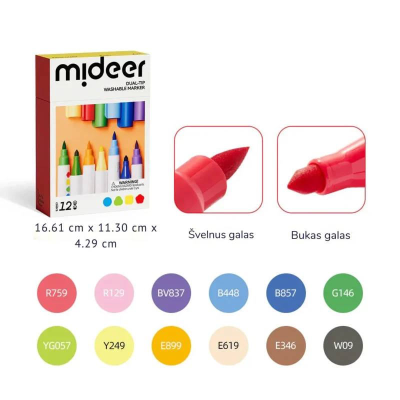 Mideer - Dvipusiai nuplaunami markeriai - 12 spalvų - Image 2