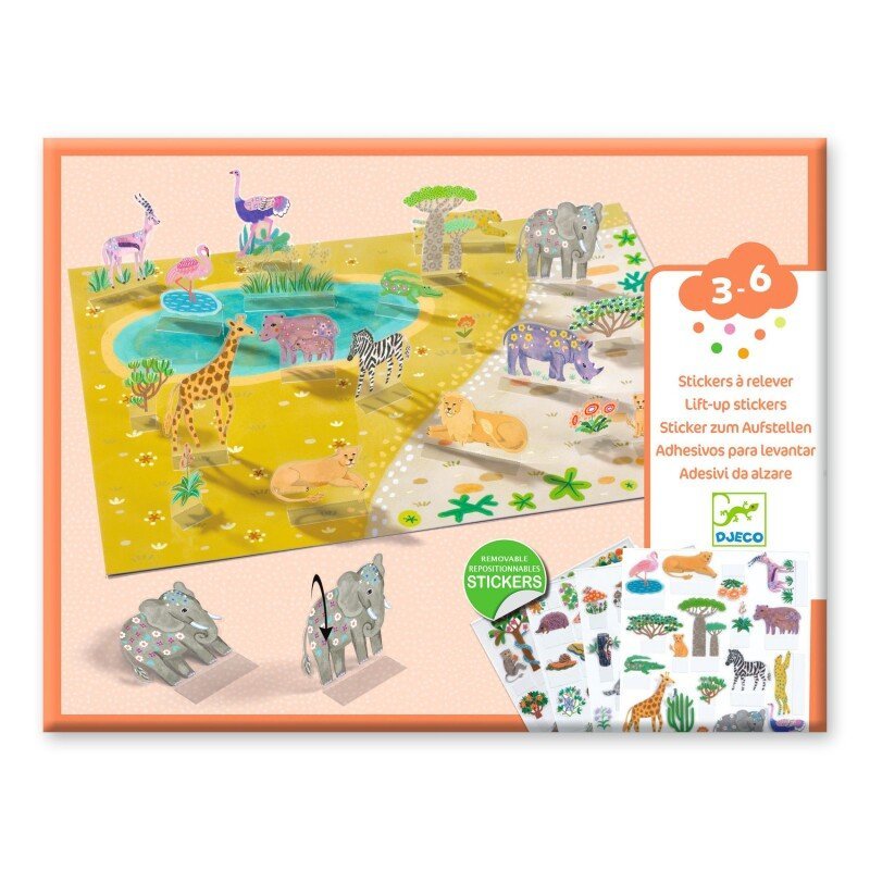 Djeco Daugkartiniai lipdukai - Daugkartiniai 3D lipdukai - Gyvūnai