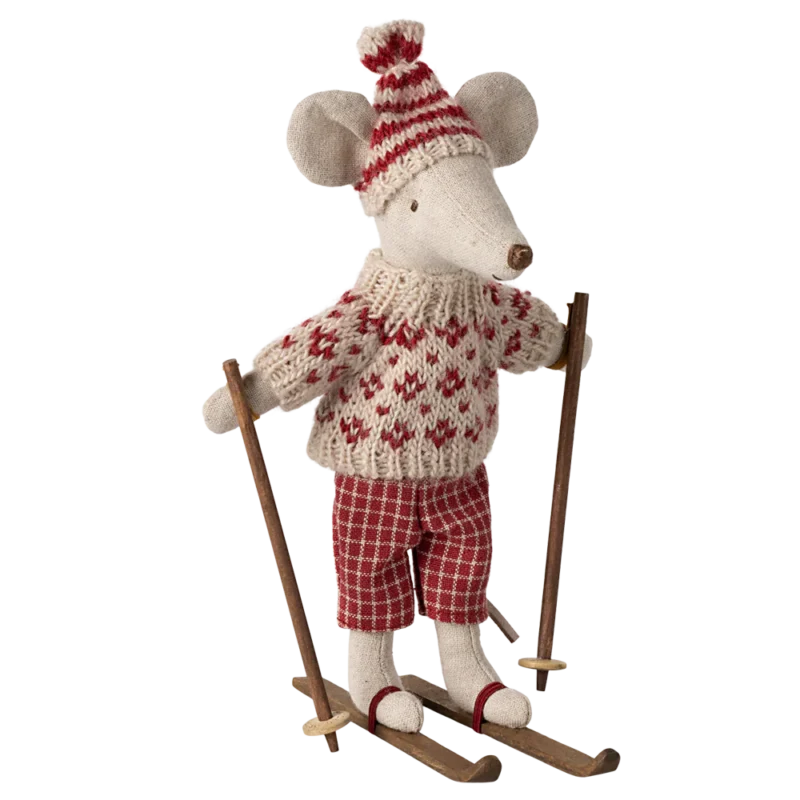 Maileg žiemos peliukas su slidėmis - mama red