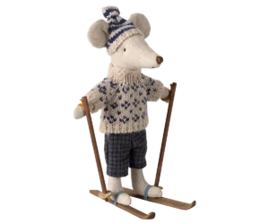 Maileg žiemos pelytė su slidėmis - tėtis blue