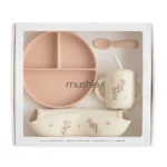 Mushie – silikoninis maitinimo rinkinys – pink flowers