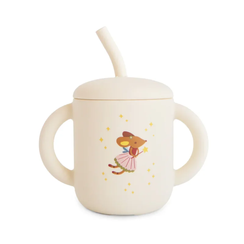 Mushie silikoninis puodelis su šiaudeliu – pelytės fėjos