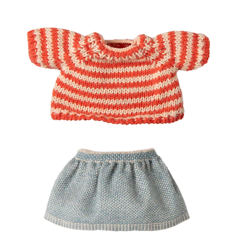 Maileg peliuko drabužiai - megztinis ir sijonas didžiajai sesei