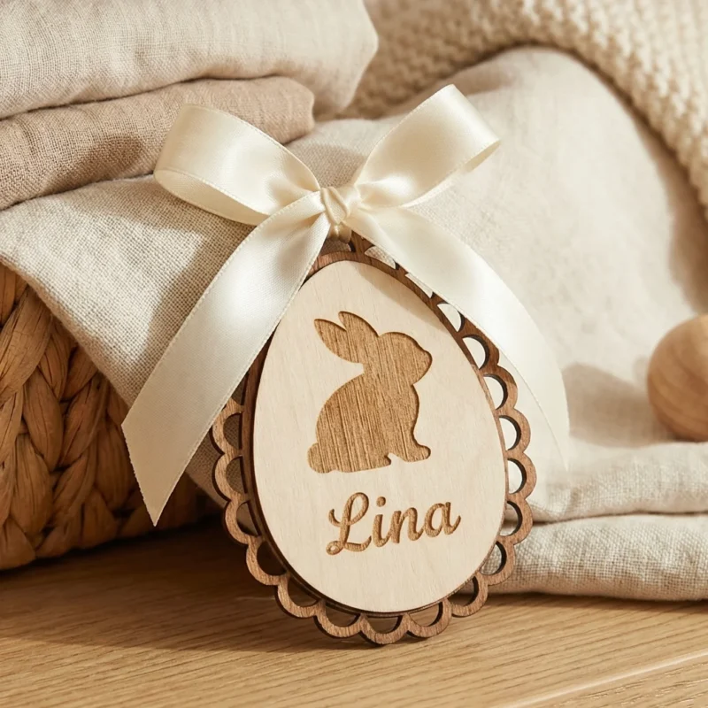 Velykinis medinis pakabukas su vaiko vardu