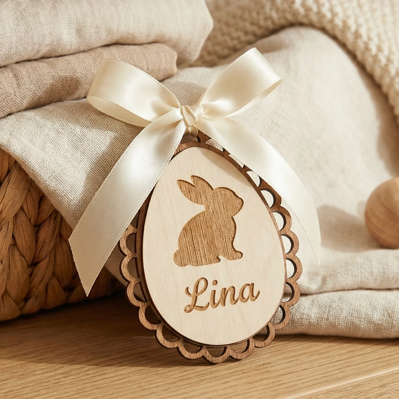 Velykinis medinis pakabukas su vaiko vardu