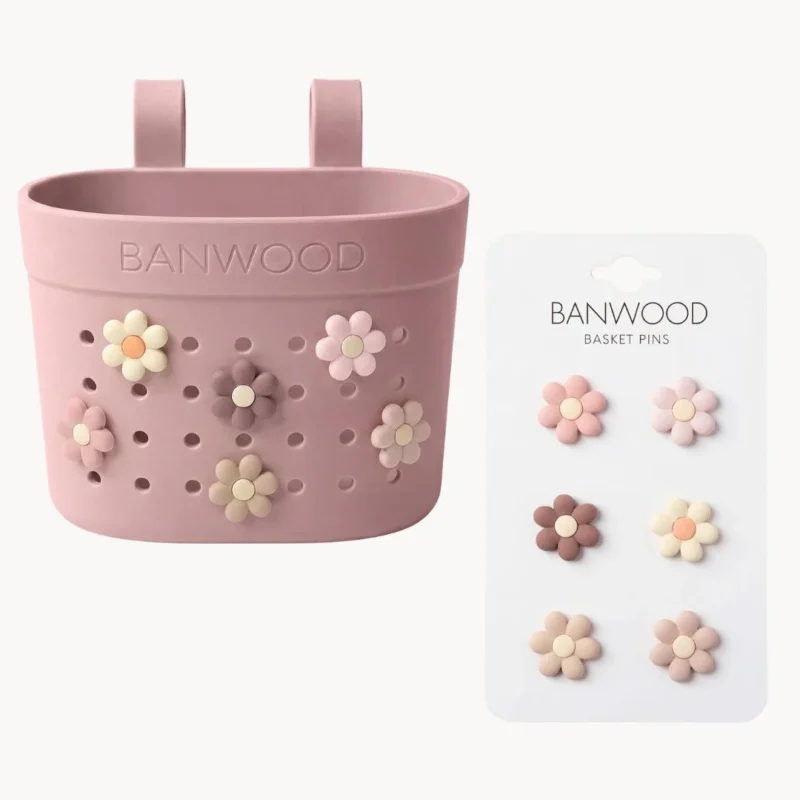 Banwood krepšelis paspirtukui ar dviračiui ir ženkliukai - Dusty rose Flowers