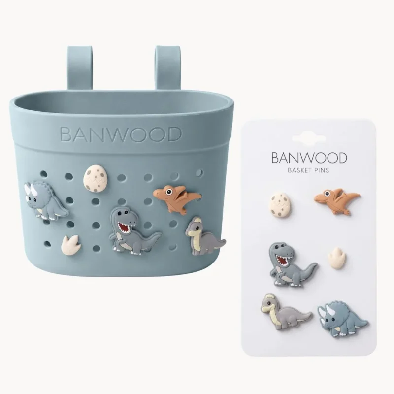 Banwood krepšelis paspirtukui ar dviračiui ir ženkliukai - Teal Dinosaurs