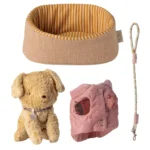 Maileg rinkinys - šuniukas, gultukas ir pavadėlis